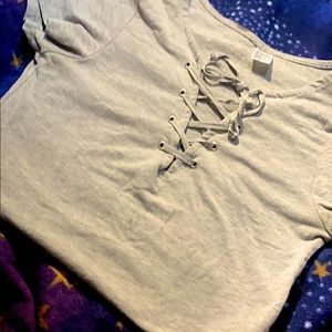 Grey Lace Up Deep V-Neck Crop Top💗